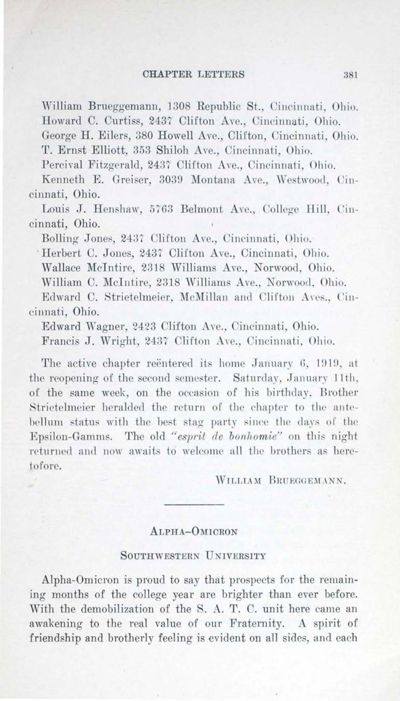 Alpha-Omicron, February 1919